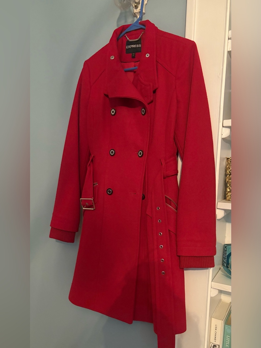 Like New Express Red Double-Breasted Women's Wool Blend Coat sz S